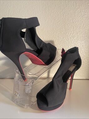 Wild Diva Black Peep-Toe Stiletto Heels with Pink Accents